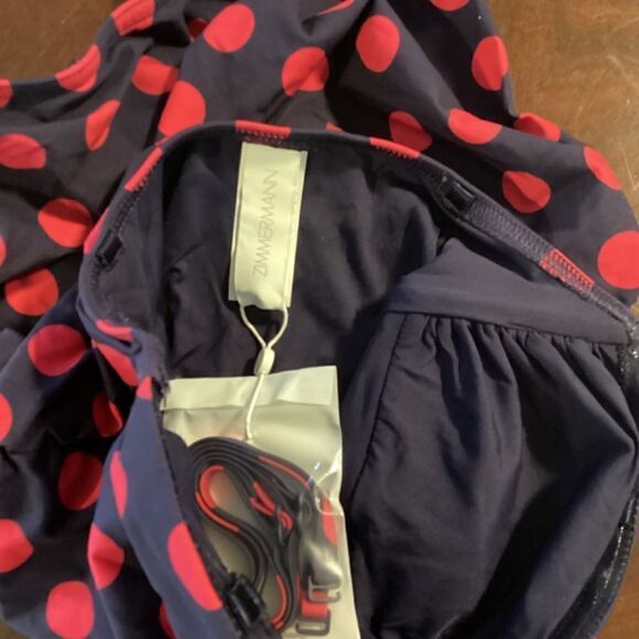 Zimmerman Ruched polka dot bandeau swimsuit Red & Navy blue NWT Size 2 - Picture 9 of 12
